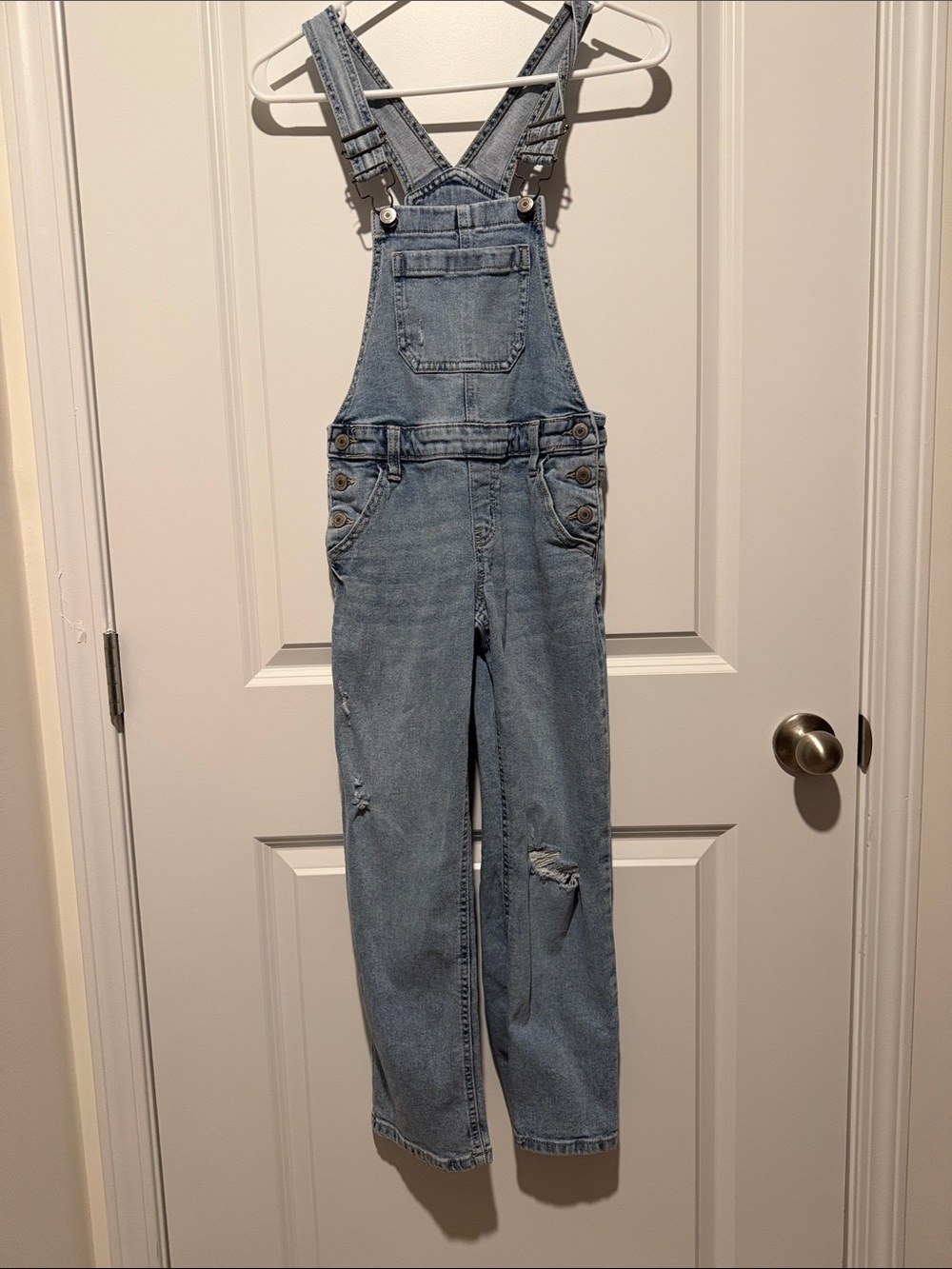 SO Light Blue Distressed Denim Overalls